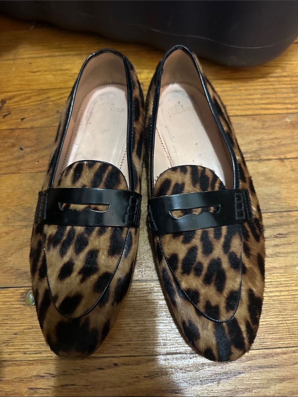 J. Crew Leopard Print Haircalf Loafers with Black Trim